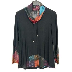 Ali Miles Cowl-Neck Tunic Top Women’s Sz M Fluid Knit Contrast Patchwork Print